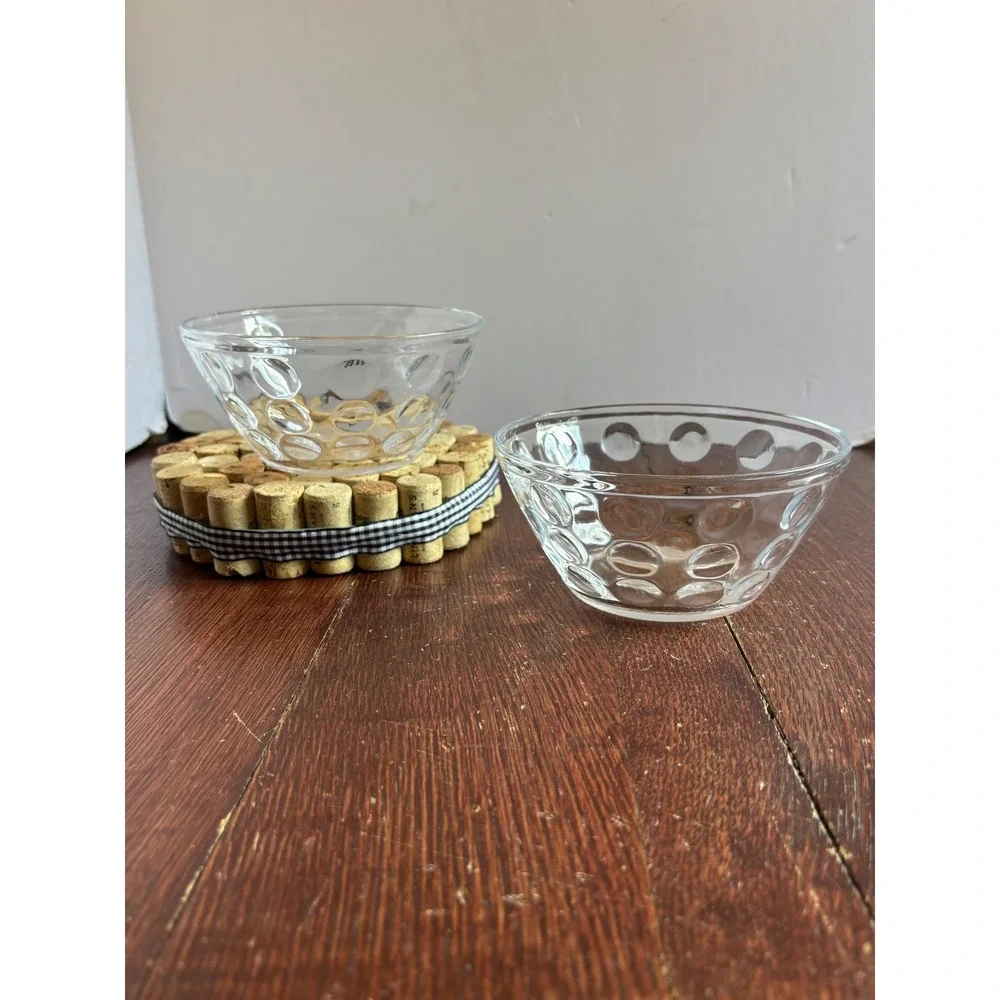 Set 2 Clear Glass Thumbprint Pebble Coin Optic Small Prep Snack Bowls 4.75in